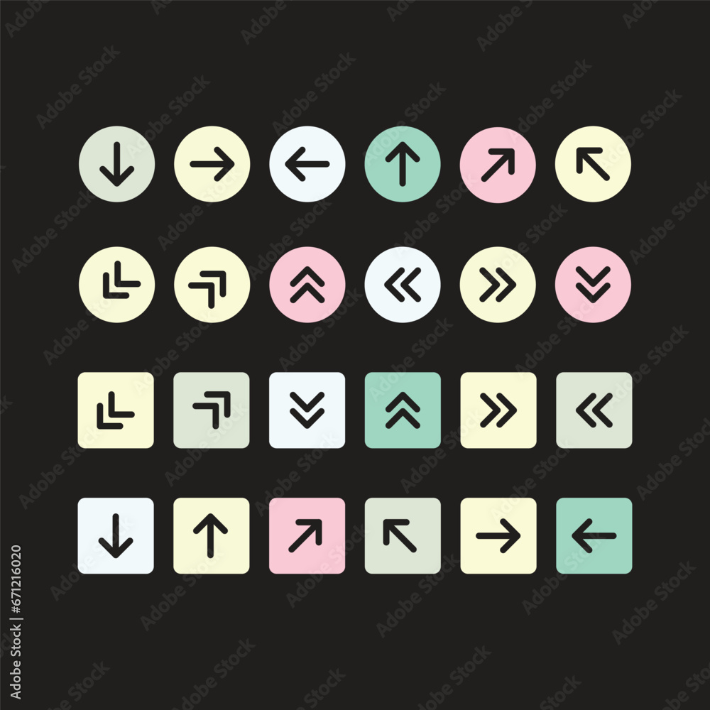 Poster set of arrows collection in black color on a black background for color circle