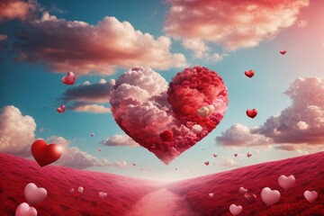 Valentines day background with heart and clouds. Generative Ai.