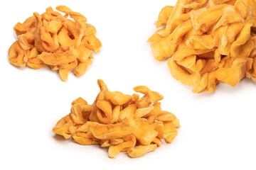 Dried melon slices isolated on a white background.