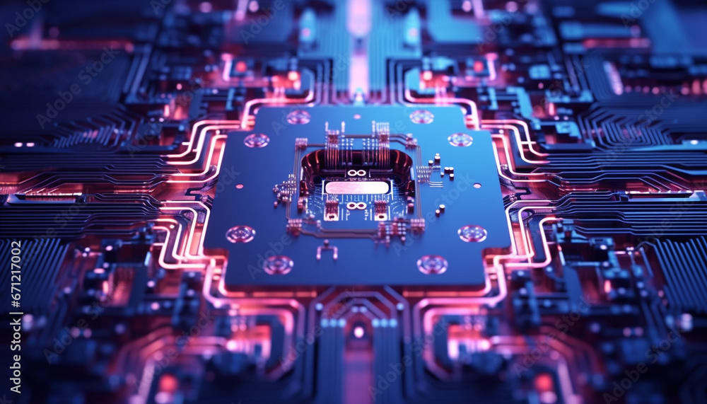 Poster complexity of modern technology computer chip, circuit board, and semiconductors generated by ai
