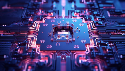 Obraz premium Complexity of modern technology computer chip, circuit board, and semiconductors generated by AI