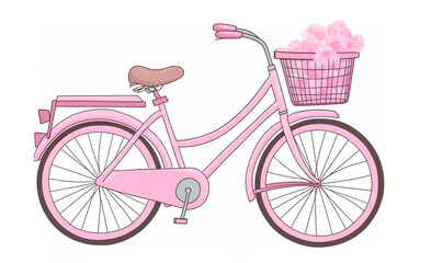 Fototapeta na wymiar Pink bicycle with hearts on the trunk, on a white background, gift, poster or card for Valentine's Day.