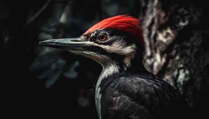 Colorful woodpecker perched on branch, eyeing the camera closely generated by AI