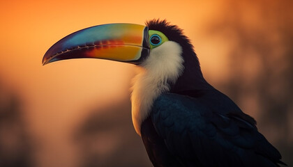 A vibrant macaw perching on a branch in the Amazon generated by AI
