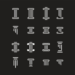 Column Icons - Classic Line Series justice law logo design template. attorney logo with pillar and book shape illustration