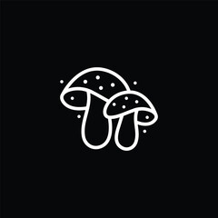Black background white Mushroom Icon / Vector - In Line / Stroke Design