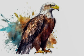 Obraz premium Watercolor drawing of an American bald eagle, Haliaeetus leucocephalus. Generative AI.