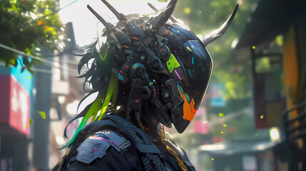 Anime Cyberpunk Samurai, solarpunk warrior, Generative AI