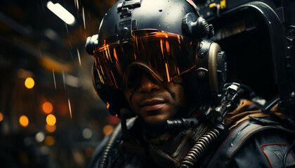 African man in military gear looks confidently at the camera generated by AI