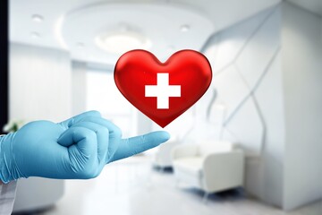 Doctor holding red heart. Healthcare concept, AI generated image