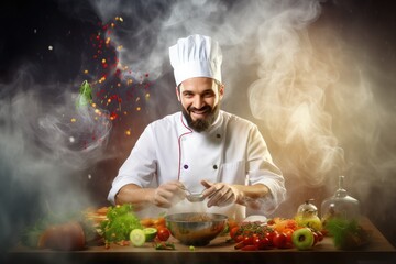 Male chef prepares a delicious, healthy dish