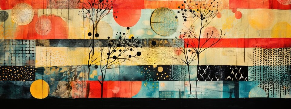 Collage multicolore organique abstrait de diff&eacute;rentes textures et patchs de motifs. Id&eacute;al comme fond d'&eacute;cran. IA g&eacute;n&eacute;rative, IA