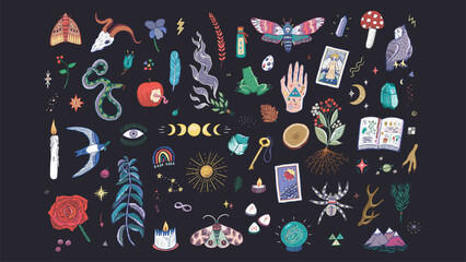 Mystical elements vector illustrations set. © GooseFrol