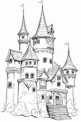 Obraz premium Coloring pencil drawing of a Castle. Generative AI.