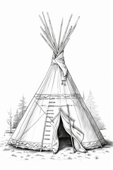 Coloring pencil drawing of an Indian tipi. Generative AI. - obrazy, fototapety, plakaty
