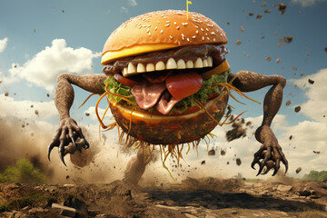 Illustration of a Mutant Monster Burger - obrazy, fototapety, plakaty