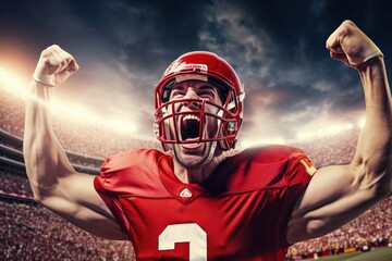 American Football player scores a touchdown and celebrates.