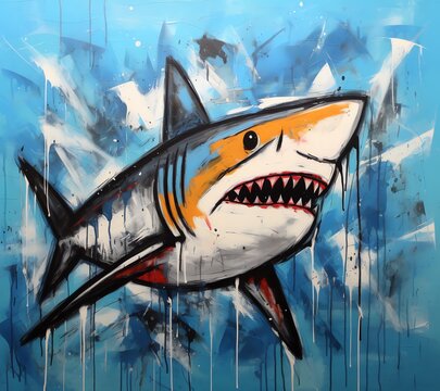 a shark painted on a wall