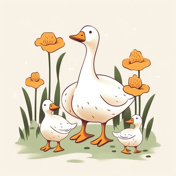 a cartoon of a duck with ducklings