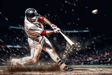Baseball player hitting a ball.