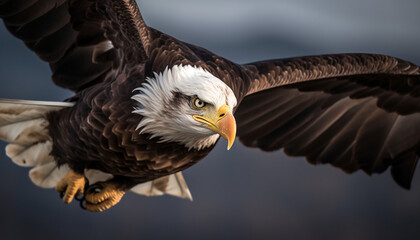 Naklejka premium The majestic bald eagle spreads its wings in tranquil freedom generated by AI