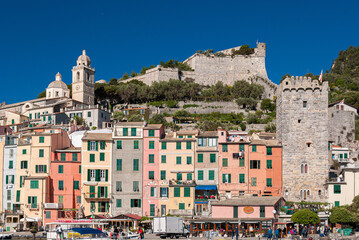 Fototapeta na wymiar Typical colored houses in the seafront of Portovenere, small village in Liguria near the Cinque Terre