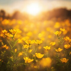 Obraz premium a beautiful nature landscape with magical sunlight and flowers