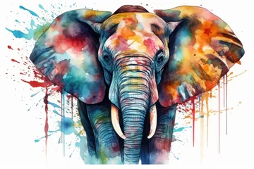 Foto op Aluminium Watercolor drawing of a large elephant. Generative AI. © Agustin