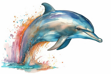 Obraz premium Watercolor drawing of an elegant Dolphin. Generative AI.