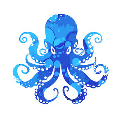 Blue octopus object. hand drawing. Not AI, Vector illustration