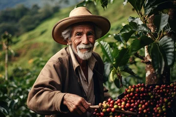 Foto op Canvas Farmer on coffee plantation. © Bargais