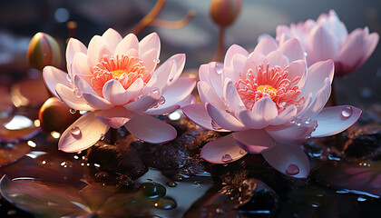 Tranquil scene  Lotus water lily reflects beauty in nature generated by AI