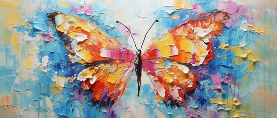 Colorful abstract oil acrylic painting illustration of colorful butterfly, pallet knife on canvas
