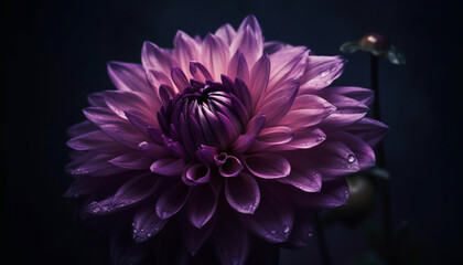 Vibrant dahlia blossom on dark background, a gift of nature generated by AI