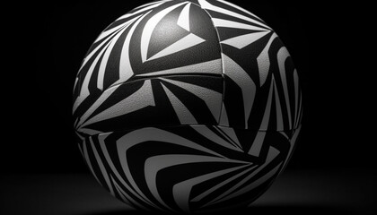 A futuristic black sphere reflects a striped ball in motion generated by AI