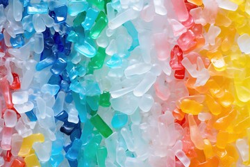 Recycled plastic granules with mixed colors. - obrazy, fototapety, plakaty