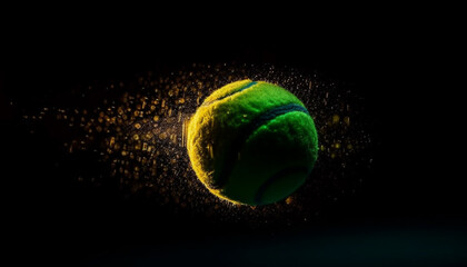 Competitive sport success Tennis ball motion in black background generated by AI