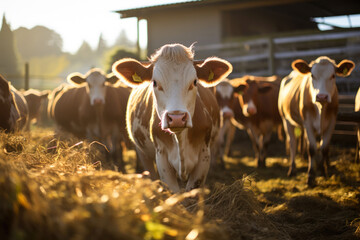 Rural Serenity: Cows at Sunrise in the Cowshed
