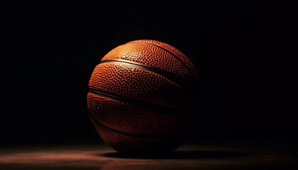 Close up of leather basketball on black background, ready for competition generated by AI