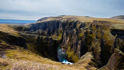 Gorge in Iceland with a river crossing the gorge