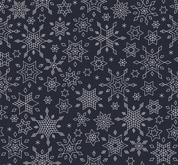 Christmas seamless pattern with snowflakes, winter background outline.