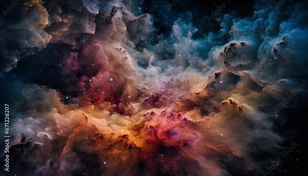 Poster exploding nebula creates multi colored abstract pattern in the night sky generated by ai