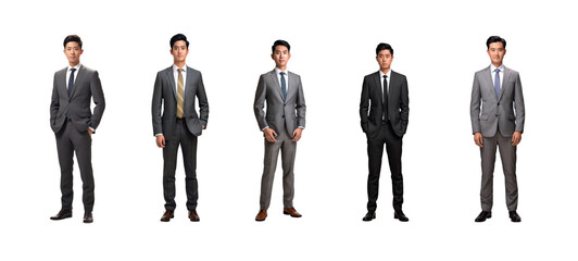 Collection set of business asia man on white transparent background.