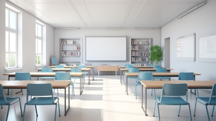 Empty school modern classroom. Education and school concept - obrazy, fototapety, plakaty