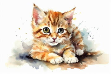 Fototapeta premium Watercolor drawing of a Roman cat. Generative AI.