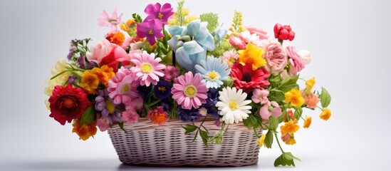 A basket filled with vibrant blooms represents the idea of family day and a lovely greeting card It brings to mind the joys and nostalgia of childhood with warm memories and the carefree day