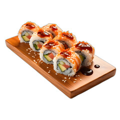 Sushi with soy sauce isolated on transparent or white background, png