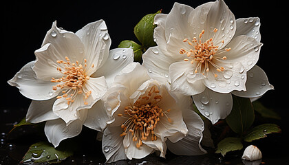 Nature beauty in a single flower, wet with springtime dew generated by AI
