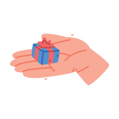 Human Hand Hold Wrapped Gift Box Vector Illustration