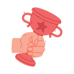 Human Hand Hold Red Cup or Goblet Award Vector Illustration